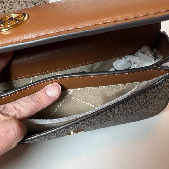 Michael Kors Brown and Dark Brown MK Logo Crossbody Bag NWT - Picture 5 of 8